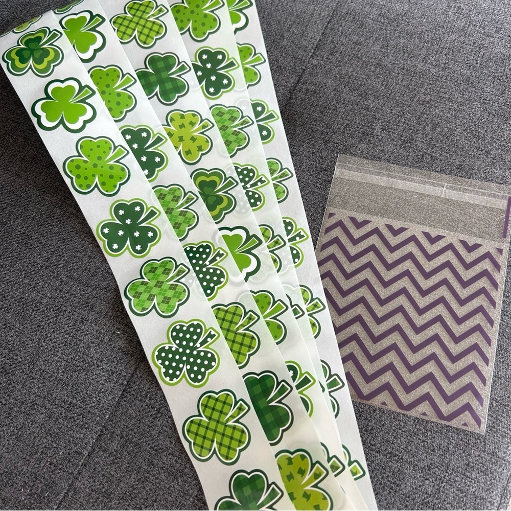 50 Count Shamrock Clover Stickers Green White 1.5 Inch